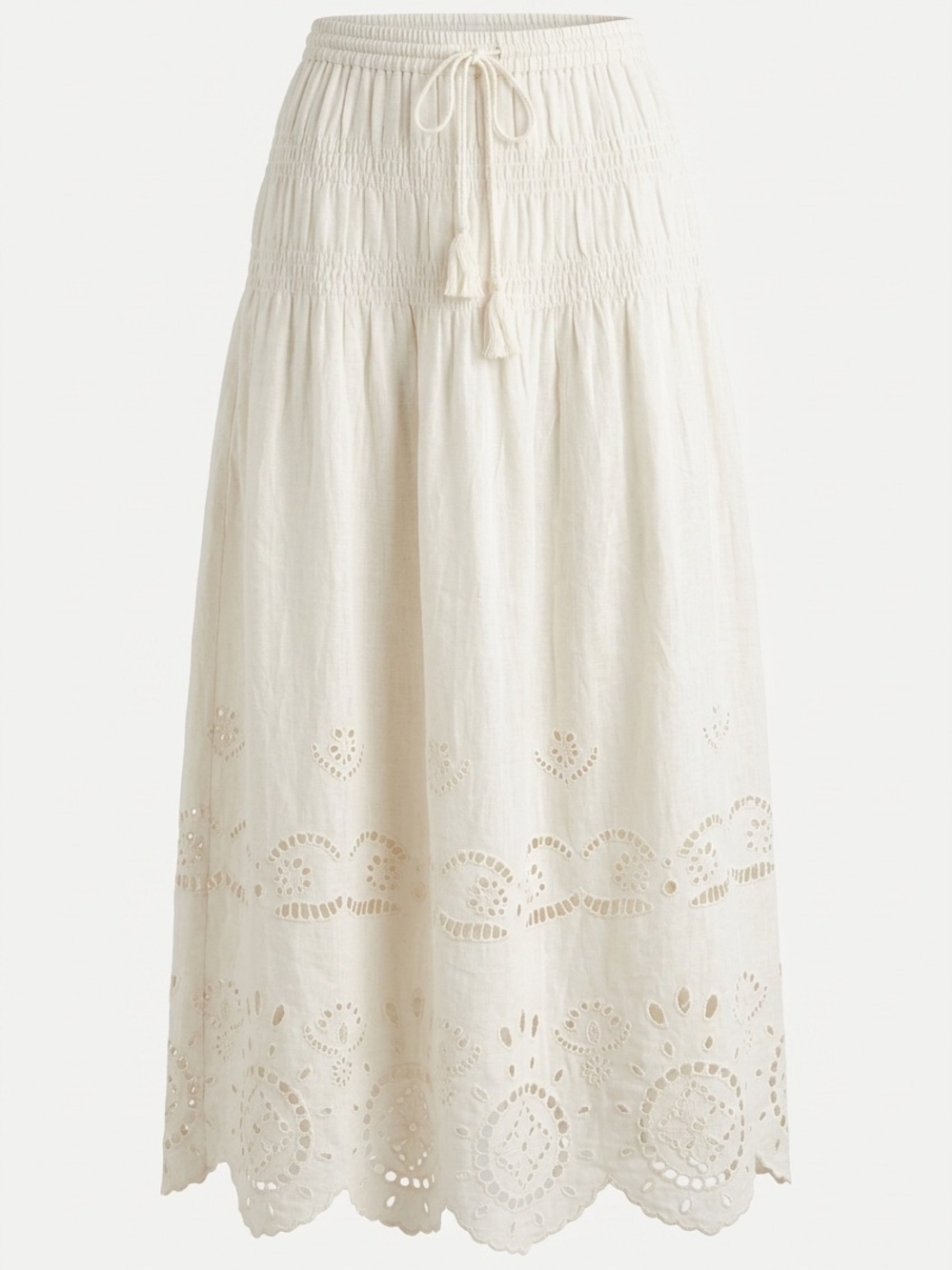 Women's Cream Eyelet Maxi Skirt with Smocked Waist